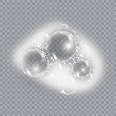 Bath foam soap with bubbles isolated vector illustration on transparent background. Shampoo and soap foam lather vector illustration.のイラスト素材