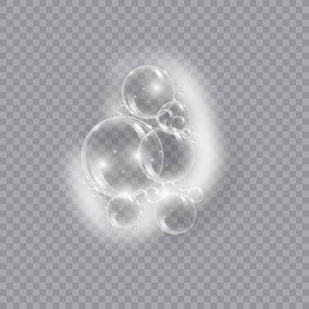 Bath foam soap with bubbles isolated vector illustration on transparent background. Shampoo and soap foam lather vector illustration.のイラスト素材