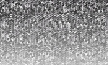 Mirror silver honeycomb tiles. Abstract mosaic geometry pattern. Hexagon minimal mirror background of honeycomb for modern cover, ad baner, web. Vector silver mosaic background.のイラスト素材