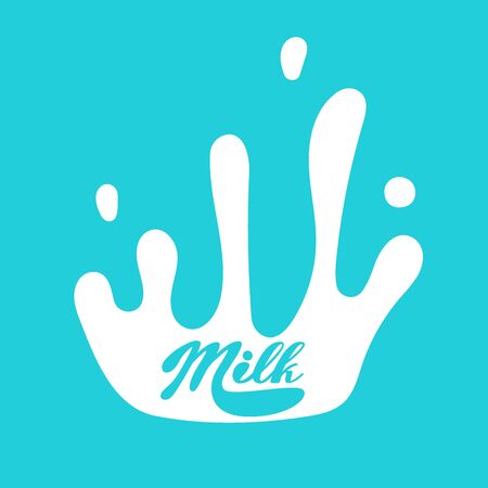 Milk circle badge and dairy labels with splashes and bolts. Milk badge with drop and splash for labels of packageのイラスト素材