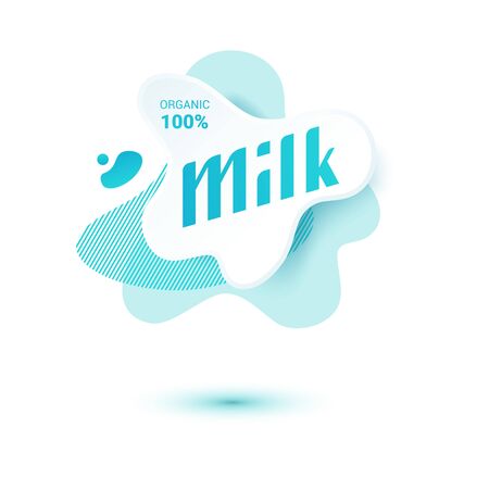 Milk badge and dairy labels with splashes and bolts. Milk badge with drop and splash for labels of package. Liquid amoeba shapesのイラスト素材