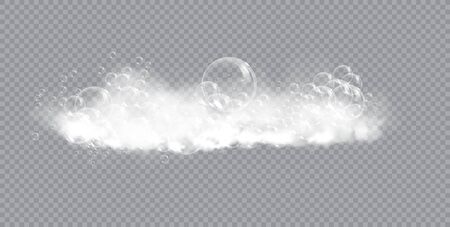 Bath foam soap with bubbles isolated vector illustration on transparent background. Shampoo and soap foam lather vector illustration.のイラスト素材