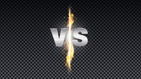 Versus fire battle. MMA concept - fight night, MMA, boxing, wrestling, Thai boxing. VS of metal letters with light fire and glow. Versus battle vector.のイラスト素材
