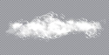 Bath foam soap with bubbles isolated vector illustration on transparent background. Shampoo and soap foam lather vector illustration.のイラスト素材