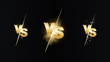Versus gold fire battle. MMA concept - fight night, MMA, boxing, wrestling, Thai boxing. VS of metal letters with light fire and glow. Versus battle vector.のイラスト素材