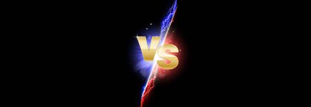 Versus light battle. MMA concept - fight night, MMA, boxing, wrestling, Thai boxing. VS of metal letters with light fire and glow. Versus battle vector.のイラスト素材