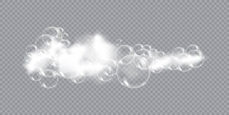 Bath foam soap with bubbles isolated vector illustration on transparent background. Shampoo and soap foam lather vector illustration.のイラスト素材