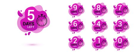 Number days left countdown. Amoeba liquid design label of Days to go for promotion, sale, landing page, template, ui, web, mobile app, poster, banner, flyer. Vector set number countdown 0 to 9.のイラスト素材