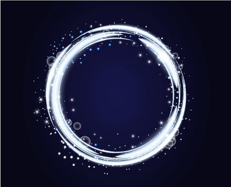 Snow powder. White wind of snow and light trail, design elements for christmas, new year holidays on dark background. White waved trail and powder. Vector illustration.のイラスト素材