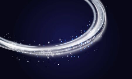 Snow powder. White wind of snow and light trail, design elements for christmas, new year holidays on dark background. White waved trail and powder. Vector illustration.のイラスト素材