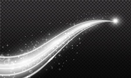 Snow powder. White wind of snow and light trail, design elements for christmas, new year holidays on dark background. White waved trail and powder. Vector illustration.のイラスト素材