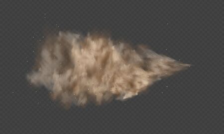 Dust explosion, sandstorm, powder burs on transparent background. Desert wind with cloud of dust and sand. Realistic pouder of desert and stone vector illustration.のイラスト素材