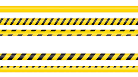 Police tape, crime danger line. Caution police lines isolated. Warning tapes. Set of yellow warning ribbons. Vector illustration on white background.のイラスト素材