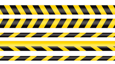 Police tape, crime danger line. Caution police lines isolated. Warning tapes. Set of yellow warning ribbons. Vector illustration on white background.のイラスト素材