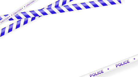 Blue police tape, crime danger line. Caution police lines isolated. Warning tapes. Set of blue warning ribbons. Vector illustration on white backgroundのイラスト素材