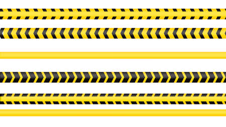 Police tape, crime danger line. Caution police lines isolated. Warning tapes. Set of yellow warning ribbons. Vector illustration on white backgroundのイラスト素材
