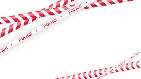 Red police tape, crime danger line. Caution police lines isolated. Warning tapes. Set of red warning ribbons. Vector illustration on white backgroundのイラスト素材
