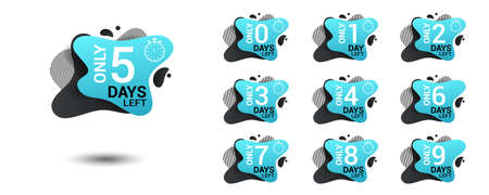Number days left countdown. Amoeba liquid design label of Days to go for promotion, sale, landing page, template, ui, web, mobile app, poster, banner, flyer. Vector set number countdown 0 to 9.のイラスト素材