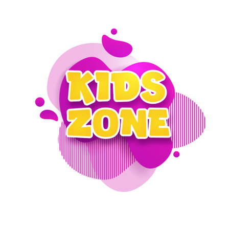 Kids zone vector cartoon banner. Colorful letters for childrens playroom decoration. Sign for childrens game room. Kids zone and party room game education fun area design. Vector illustration.のイラスト素材