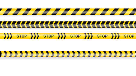 Police tape, crime danger line. Caution police lines isolated. Warning tapes. Set of yellow warning ribbons. Vector illustration on white background.のイラスト素材