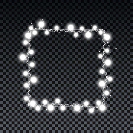 Square garland bulbs isolated on transparent background. Christmas decorations lights effects. Garland bulbs for Xmas Holiday, birthday greeting card, invitations party, banners, posters, web design.のイラスト素材