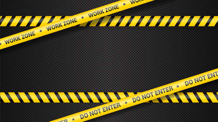 Police tape, crime danger line. Caution police lines isolated. Warning tapes. Set of yellow warning ribbons. Vector illustration on white background.Work zone.のイラスト素材