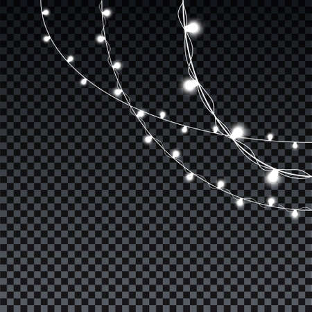 Garland bulbs isolated on transparent background. Christmas decorations lights effects. Garland bulbs for Xmas Holiday, birthday greeting card, invitations party, banners, posters, web designのイラスト素材