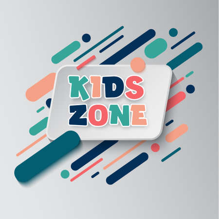 Kids zone entertainment banner. Colorful letters for children's playroom decoration. Sign for children's game room. Kids zone and party room area designのイラスト素材