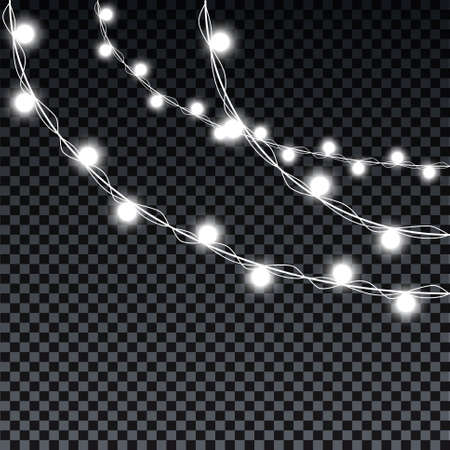 Garland bulbs isolated on transparent background. Christmas decorations lights effects. Garland bulbs for Xmas Holiday, birthday greeting card, invitations party, banners, posters, web designのイラスト素材