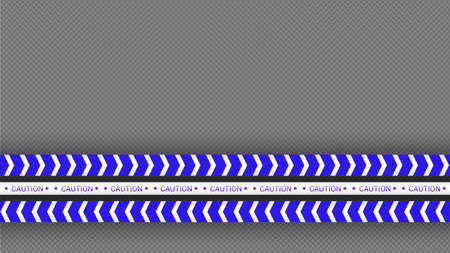 Police tape, crime danger line. Caution police lines isolated. Warning tapes. Set of blue warning ribbons. Vector illustration on dark transparent backgroundのイラスト素材