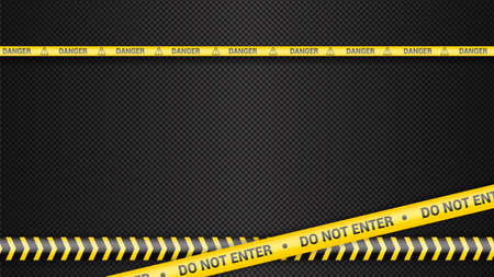 Police tape, crime danger line. Caution police lines isolated. Warning tapes. Set of yellow warning ribbons. Vector illustration on white background. Do not enter.のイラスト素材