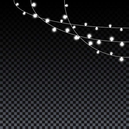 Garland bulbs isolated on transparent background. Christmas decorations lights effects. Garland bulbs for Xmas Holiday, birthday greeting card, invitations party, banners, posters, web design.のイラスト素材
