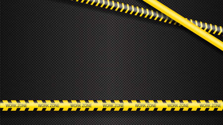 Police tape, crime danger line. Caution police lines isolated. Warning tapes. Set of yellow warning ribbons. Vector illustration on white background.Work zone.のイラスト素材