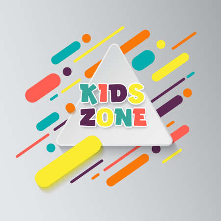 Kids zone entertainment banner. Colorful letters for childrens playroom decoration. Sign for childrens game room. Kids zone and party room area design.のイラスト素材