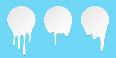 Melt drip stickers or circle milk labels. Liquid drops icons for graffiti blob stickers.のイラスト素材