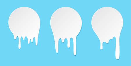 Melt drip stickers or circle milk labels. Liquid drops icons for graffiti blob stickers.のイラスト素材