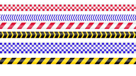 Police tape, crime danger line. Caution police lines isolated. Warning barricade tapes. Set of warning ribbons. Vector illustration on white background.のイラスト素材