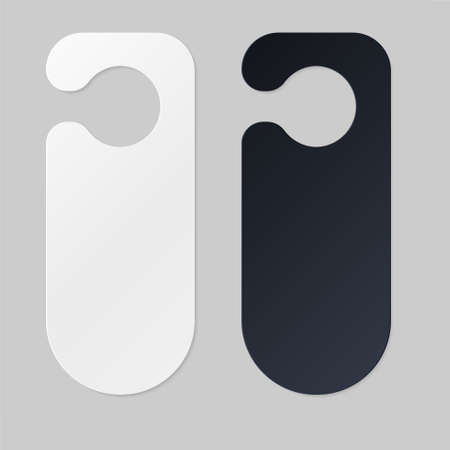 Door hangers for hotel room. Empty white and black label hanger for hotel room or resort . Empty template, mockup for text Do not disturb. Vector illustration for promotion, sale, decoration, coveringのイラスト素材