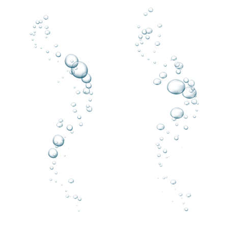 Blue fizzy bubbles. Sparkles underwater stream in water, sea, aquarium. Fizzy pop and effervescent drink. Abstract fresh soda bubbles. Vector illustrationのイラスト素材