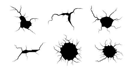Ground cracks set. Earthquake and ground cracks, hole effect, craquelure and damaged wall texture. Vector illustrations can be used for topics earthquake, crash, destructionのイラスト素材
