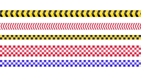 Police tape, crime danger line. Caution police lines isolated. Warning barricade tapes. Set of warning ribbons. Vector illustration on white backgroundのイラスト素材
