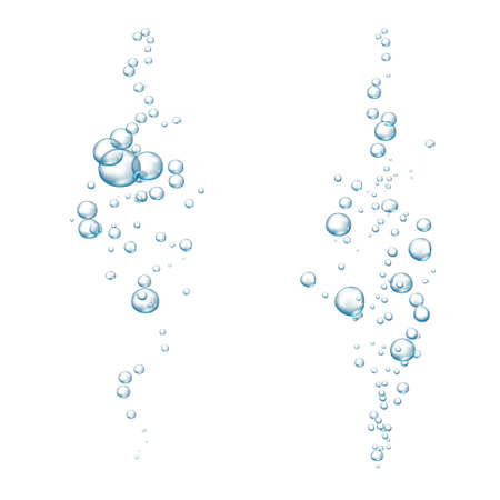 Blue fizzy bubbles. Sparkles underwater stream in water, sea, aquarium. Fizzy pop and effervescent drink. Abstract fresh soda bubbles. Vector illustrationのイラスト素材