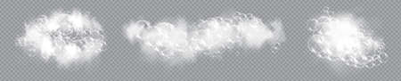 Bath foam soap with bubbles isolated vector illustration on transparent background. Set of shampoo and soap foam lather vector illustrationのイラスト素材
