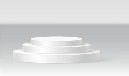 Single disc podium scene, winner pedestal. White cylinder template for showroom podium scene. Vector white pedestal for product presentation.のイラスト素材