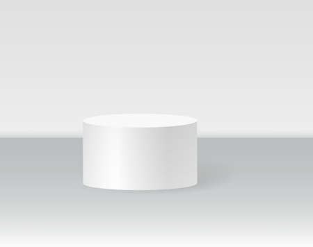 Single cylinder podium scene, winner pedestal. White cylinder template for showroom podium scene. Vector white pedestal for product presentationのイラスト素材