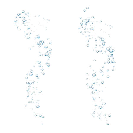 Blue fizzy bubbles. Sparkles underwater stream in water, sea, aquarium. Fizzy pop and effervescent drink. Abstract fresh soda bubbles. Vector illustration.のイラスト素材
