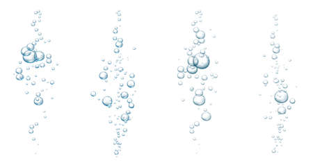 Blue fizzy bubbles. Sparkles underwater stream in water, sea, aquarium. Fizzy pop and effervescent drink. Abstract fresh soda bubbles. Vector illustration.のイラスト素材