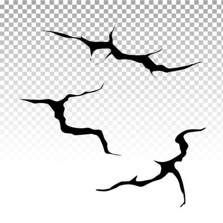Ground cracks set. Earthquake and ground cracks, hole effect, craquelure and damaged wall texture. Vector illustrations earthquake, crash, destruction.のイラスト素材
