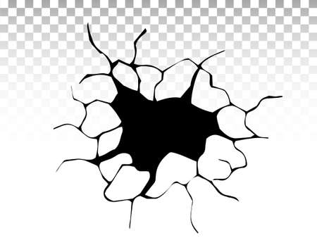 Ground cracks. Earthquake and ground cracks, hole effect, craquelure and damaged wall texture. Vector illustrations for earthquake, crash, destruction.のイラスト素材