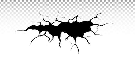 Ground cracks. Earthquake and ground cracks, hole effect, craquelure and damaged wall texture. Vector illustrations for earthquake, crash, destruction.のイラスト素材